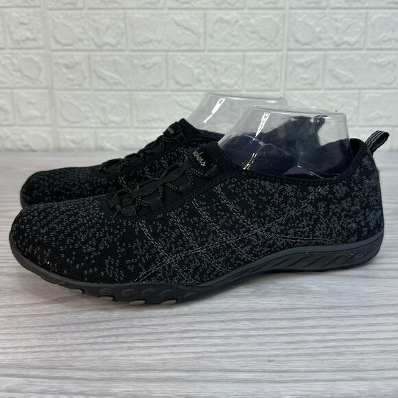 Skechers Shoes SZ 9 Breathe-Easy Just Chillin 23008 Black Relaxed Knit Lace Up - Picture 6 of 9